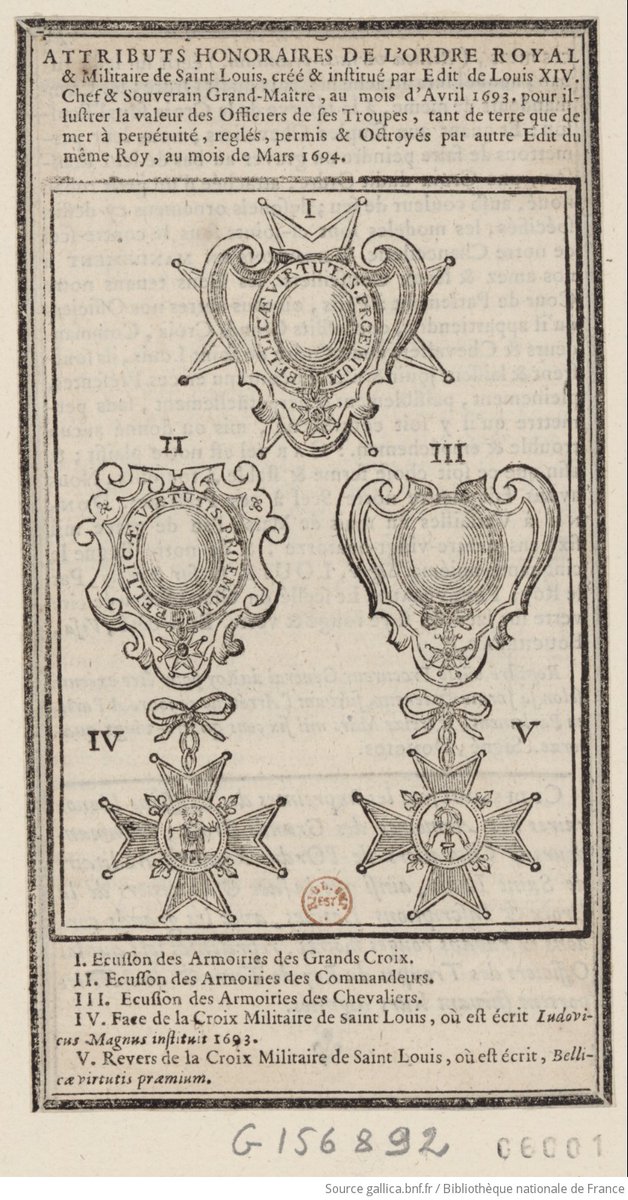 cave_ol's tweet image. Jeudi #9avril 1693 - château de Marly

L’après-midi, le Roi va  à la chasse mais avant de sortir, il fait lire par M. de Chamlay l’édit de création d’un nouvel Ordre Militaire de Saint-Louis.
Louis XIV fait un fond, pour cet ordre, de 100 000 écus par an.

#histoire