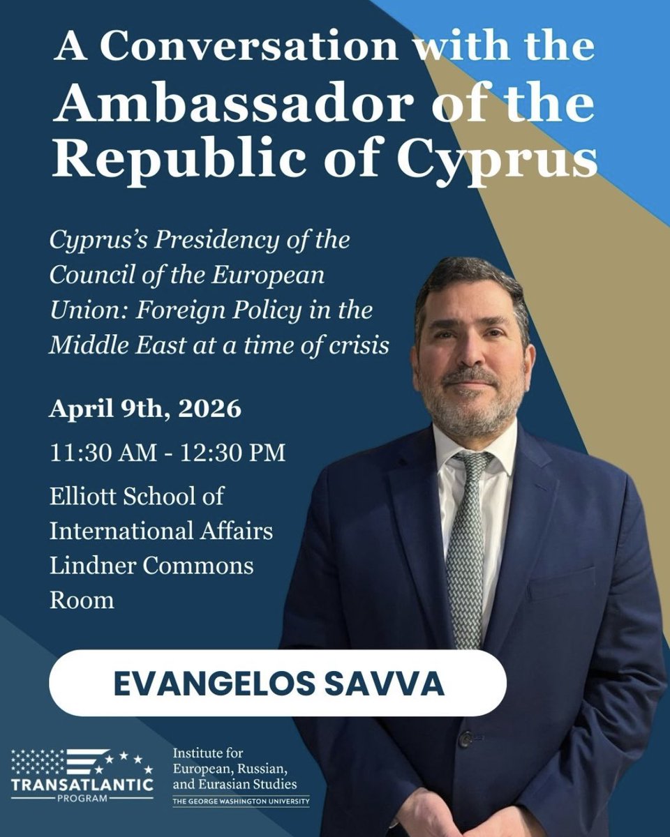 ecsavva's tweet photo. Happy to have engaged today with the @ElliottSchoolGW and its students for a very timely conversation on Middle East geopolitics and the role of 🇨🇾, currently leading the Councill of the 🇪🇺, in view of our geographical position and regional relationships / foreign policy focus. https://t.co/P5Yda0E3zK