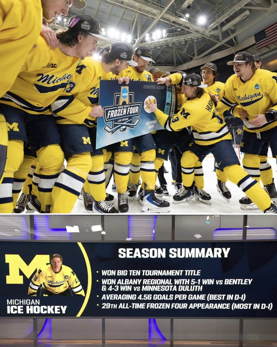 B1GHockey's tweet photo. The @bigten tourney champs take on Denver in the #MFrozenFour tonight 💪 https://t.co/COg4tX2kdT