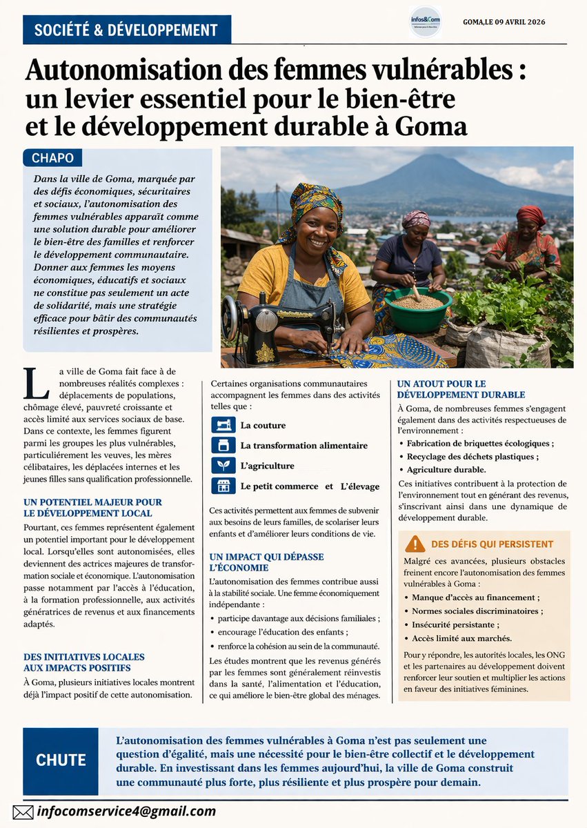 infocomBmka's tweet photo. #TOGETHER,#SUPPORT THE EMPOWERMENT OF #WOMEN, #PARTICULOUSLY THOSE IN THE CITY OF #GOMA BECAUSE THIS #CONTRIBUTES TO WELL-BEING AND #SUSTAINABLE #DEVELOPMENT

#empowerment #promouvoir  #womenpower #Rigth #rightwomen #Goma #RDC  @GlobalGoalsUN @PNUDRDC @UNFPARDC @OIFrancophonie https://t.co/au814b83CU