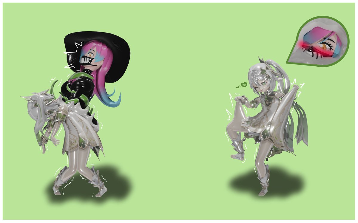 Looks like our rubbery witch is in trouble! A rogue suit experiment? A curse? Perhaps a kinky prank? Whatever the case, Elo is now tightly stuck in a Nahida shrinksuit, thick rubber keeping her firmly in the role of the shiny Dendro Archon~

Commission for <a href="/ArkOfCat1/">SarahWitchie</a>