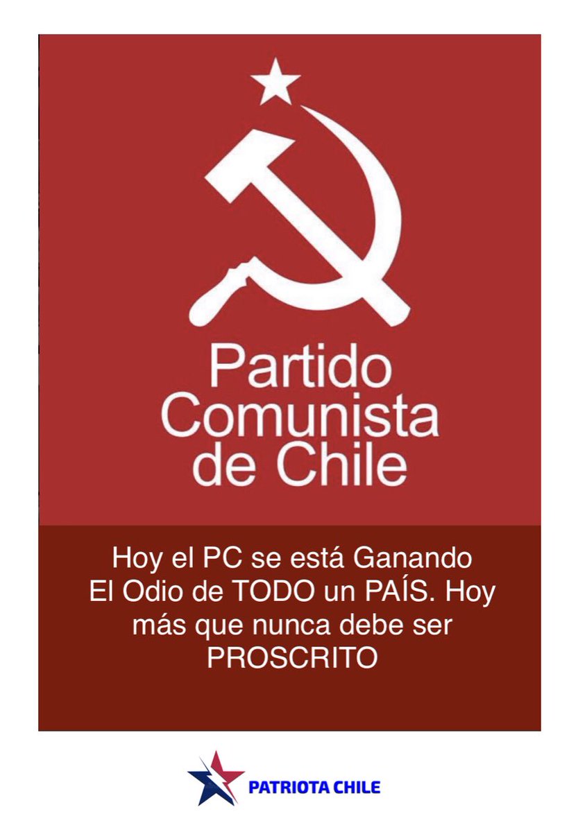 🔴 Patriotas, hoy más que nunca debemos unirnos y derrotar al PC y FA, pidiendo su proscripción. Debemos difundir este mensaje y hacerlo llegar a Todos los chilenos; cada uno hágalo a su manera, Yo lo hago así. APOYEMOS todo lo que vaya en contra de este grupo subversivo. RT