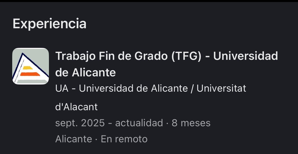 elestofaoo's tweet image. ya no tengo dudas de que linkedin es un experimento social, un tío acaba de poner como experiencia de trabajo que está haciendo su tfg