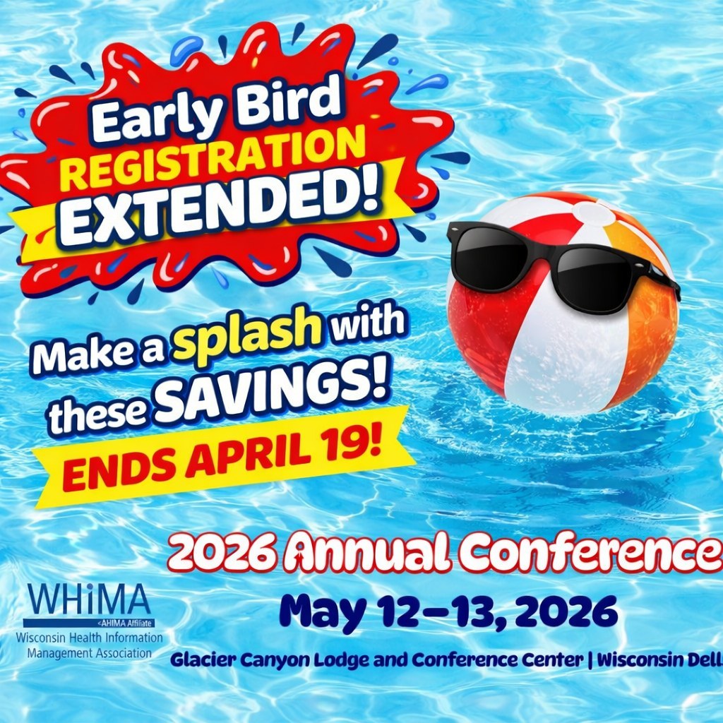 🥳 📣 🗣️WHIMA Annual Conference Early Bird Extended – Make a Splash &amp; Save - champ.ly/pebC69x_.
We heard you… And we’re making a splash by extending Early Bird registration! 💦
#WHIMA #WHIMAAnnualConference #LifeguardsofHealthData