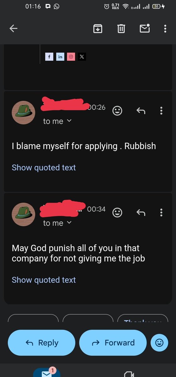 SirriCodes's tweet photo. Some struggles of a co-founder? Handling applicants like this. 
Rejection is part of every career journey. How you respond to it says a lot about you. Not every candidate gets the role, but every candidate leaves an impression. Make sure yours keeps doors open, not closes them https://t.co/GC1AnH4z6f