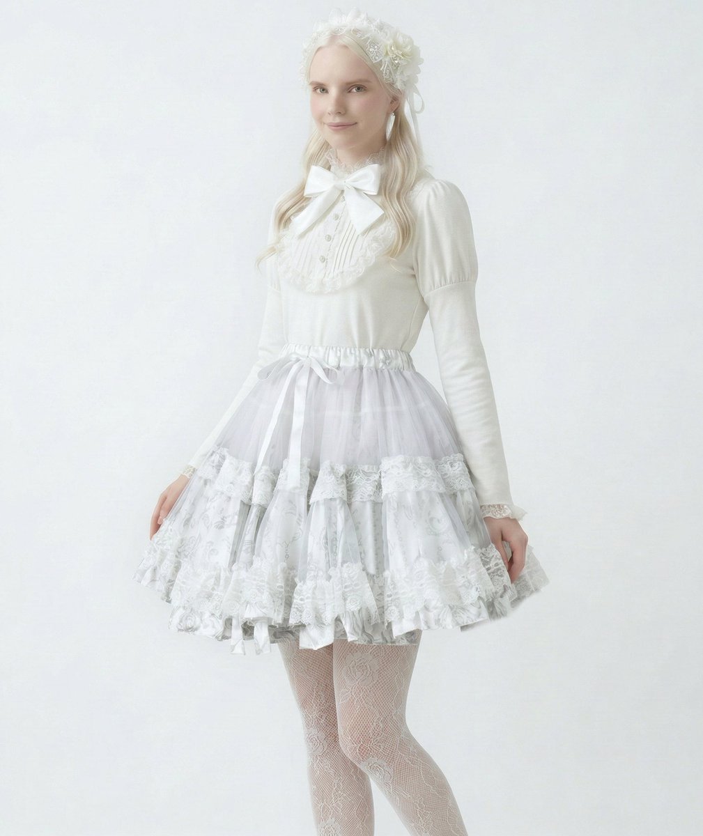 新品未使用 エイチナオト「FRILL」フレアミニスカート 黒 レース装飾