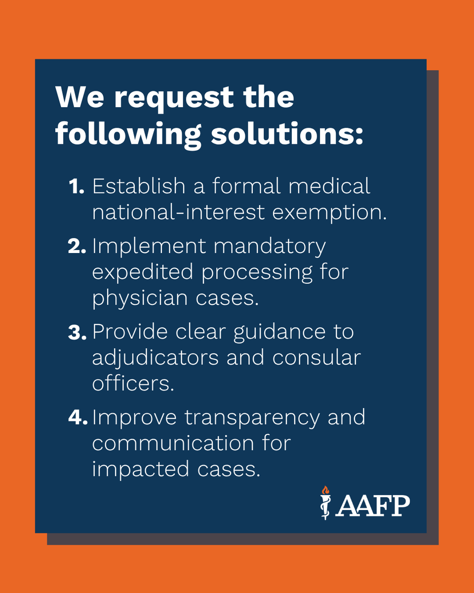 aafp's tweet photo. The AAFP joined 23 other medical societies in calling on the Departments of State and Homeland Security to address barriers preventing international medical graduates from entering the U.S. and remaining lawfully in the country: https://t.co/IQWMfUzwmp https://t.co/kbTvUCRdi2