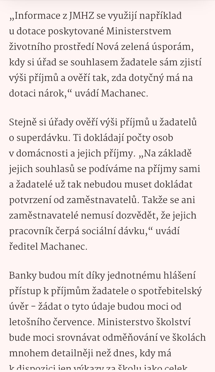 Takový hezký PR článek na JMHZ, který vůbec neuvádí, co všechno musí firmy řešit, jak to vůbec nefunguje, ale využití prý bude velké a všem se uleví. O tom, že státu tvoříme zadarmo obrovskou databázi občanů, včetně jejich podrobných osobních dat a to i těch, co stát a sociálka