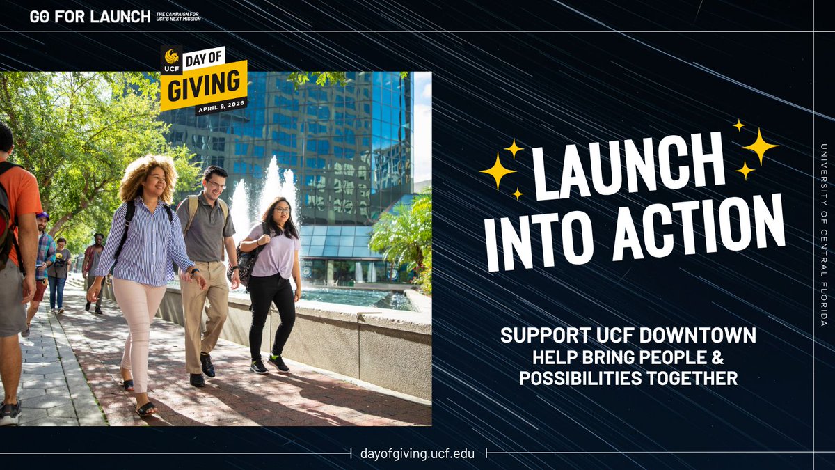 UCFDowntown's tweet photo. Afternoon check-in, Knight Nation ⏰  Still time to give! Your gift to @UCFDowntown fuels students, programs &amp; real opportunity in downtown Orlando 🌆🖤💛 Give now: https://t.co/C9oXmQV3sT  

#UCFDayofGiving https://t.co/A6X5ZazzxD