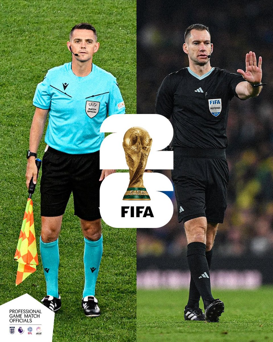 FA_PGMOL's tweet photo. A milestone moment for assistant referee James Mainwaring and VAR Jarred Gillett following selection to their first FIFA World Cup 👏 https://t.co/NoIdM8rlQ1