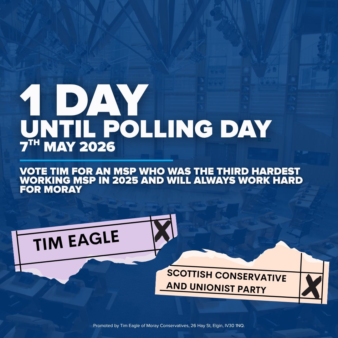TimEagleMSP's tweet photo. TOMORROW, vote Tim Eagle on your purple ballot and Scottish Conservatives on your peach ballot.

This is how you can return Tim Eagle to Holyrood, where he was 2025’s third hardest working MSP. https://t.co/YKcMiqC0zh
