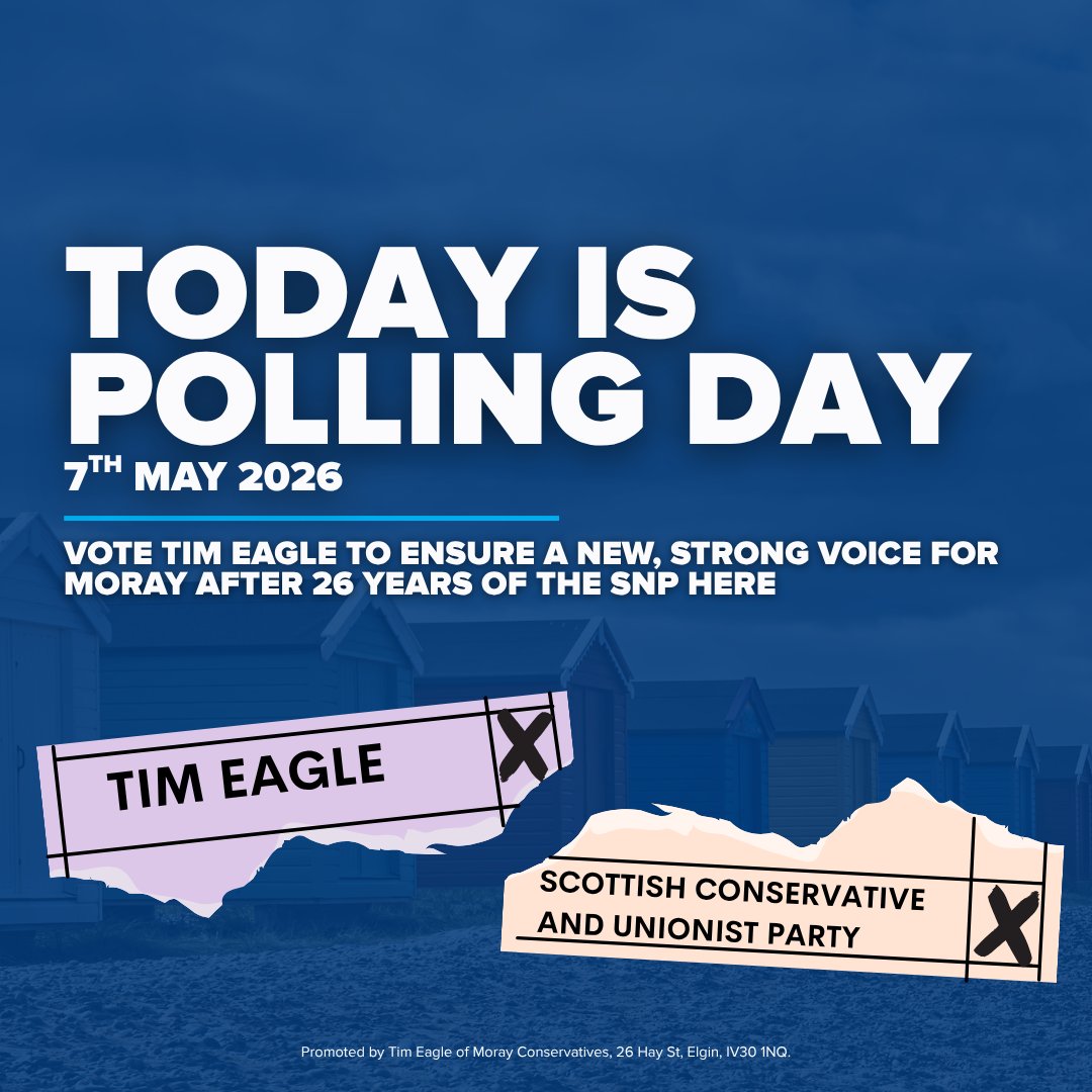TimEagleMSP's tweet photo. POLLS ARE OPEN.

Vote Tim Eagle on your purple ballot and Scottish Conservatives on your peach ballot.

Moray needs change after 26 years of the SNP here. https://t.co/9N95ivJbwF