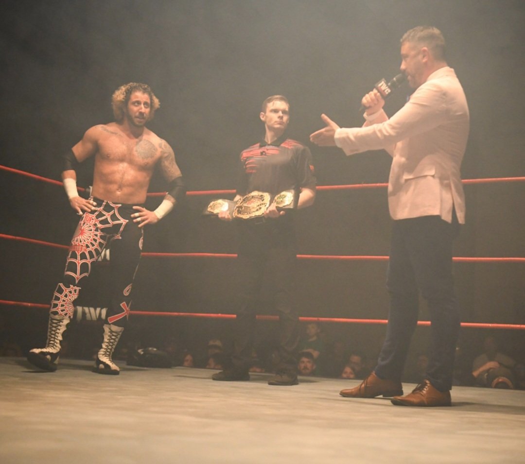 NickLendl's tweet photo. Some great shots from #IWC25! 
Replay available NOW on #TrillerTV and the #IWCNetwork at https://t.co/nzupb68iAP! 🎤💪 

@IWCwrestling https://t.co/bODXCN3i8A