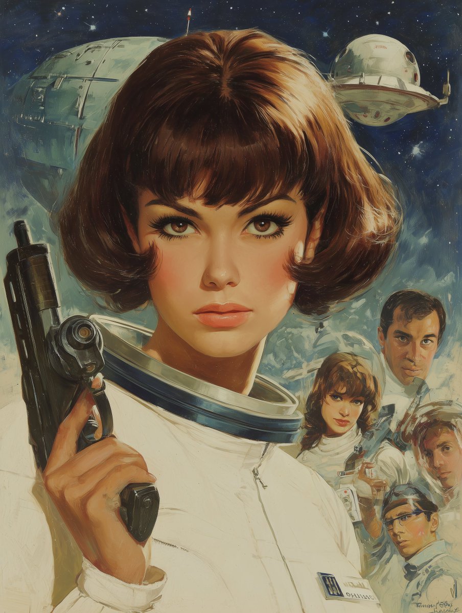 ilprinceps's tweet photo. Commander Vega didn't wait for permission to save the galaxy.

1950s sci-fi pulp art hits different. The era when movie posters were actual paintings.

#RetroSciFi #VintagePoster #PulpArt #1950s #AIArt #MidcenturyArt https://t.co/SIUDrYs1Ew