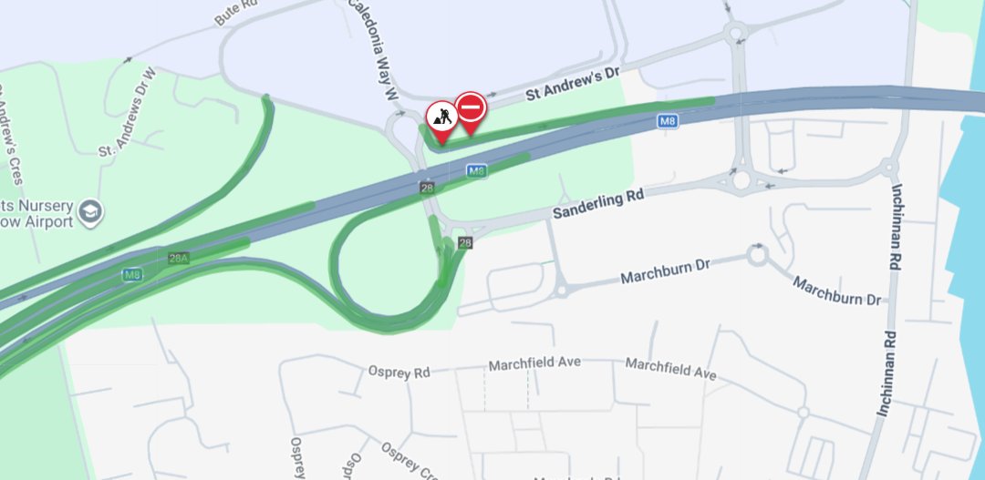 trafficscotland's tweet image. NEW❗️⌚️20:32

🛣️#M8 Junction 28

The Eastbound Junction 28 On-Slip is ⛔️CLOSED⛔️due to a broken down HGV within the area of roadworks

Police are at scene🚔

Please #UseAlternativeRoute at this time and #PrepareForDelay 

@SWTrunkRoads