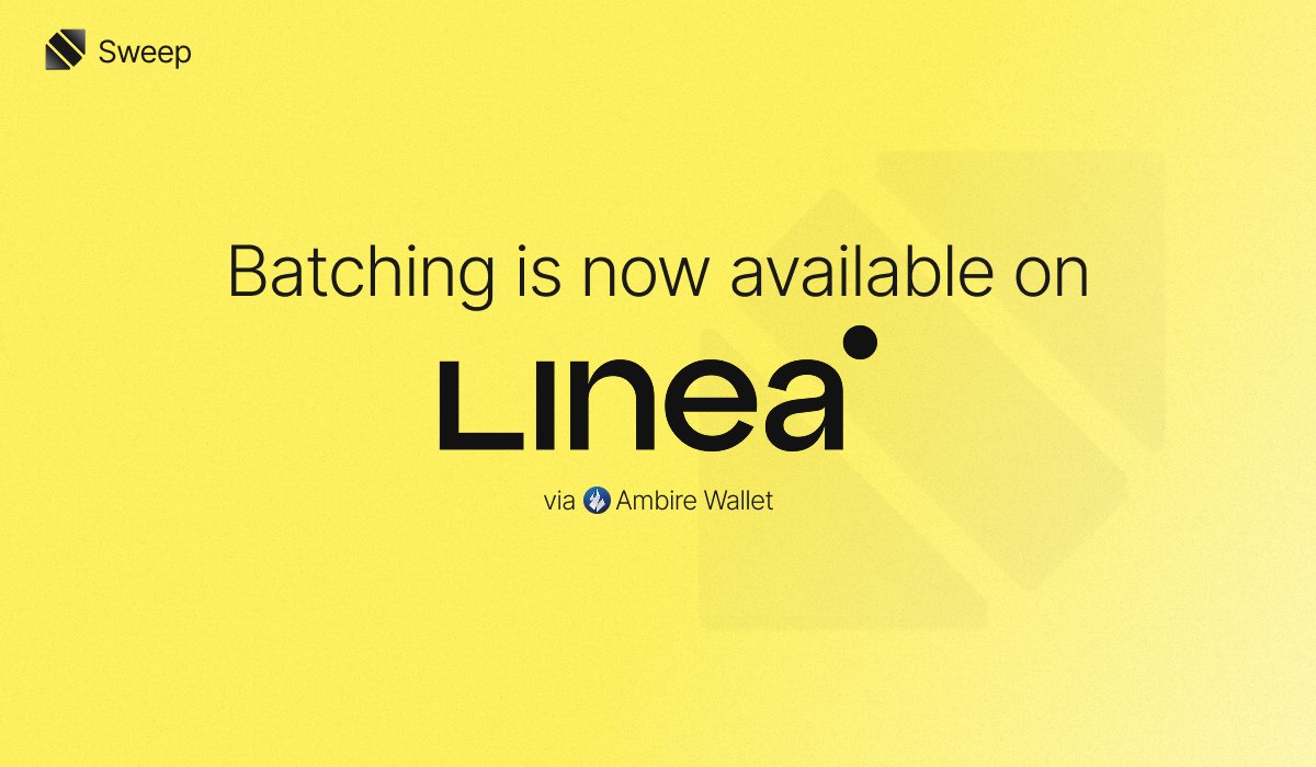 Now you can sweep all your tokens on Linea

<a href="/ambire/">ambire.eth</a> has added support for EIP-7702 on <a href="/LineaBuild/">Linea.eth</a>, allowing you to swap multiple tokens in a single transaction

At the moment, this is the only wallet that supports batching on Linea