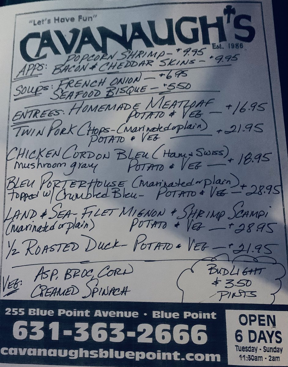 CavanaughsPub's tweet image. Thursday Night Dinner Specials, Kitchen Serving Till 9:30pm. #Bayport #BluePoint #cavanaughs
