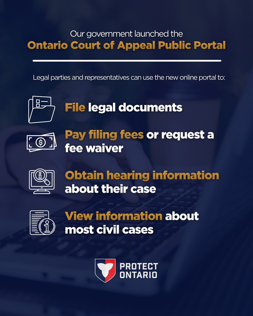 douglasdowney's tweet photo. Today, our government launched the new Ontario Court of Appeal Public Portal—the latest step in our historic courts digital transformation plan. https://t.co/DTUd4YmN8d