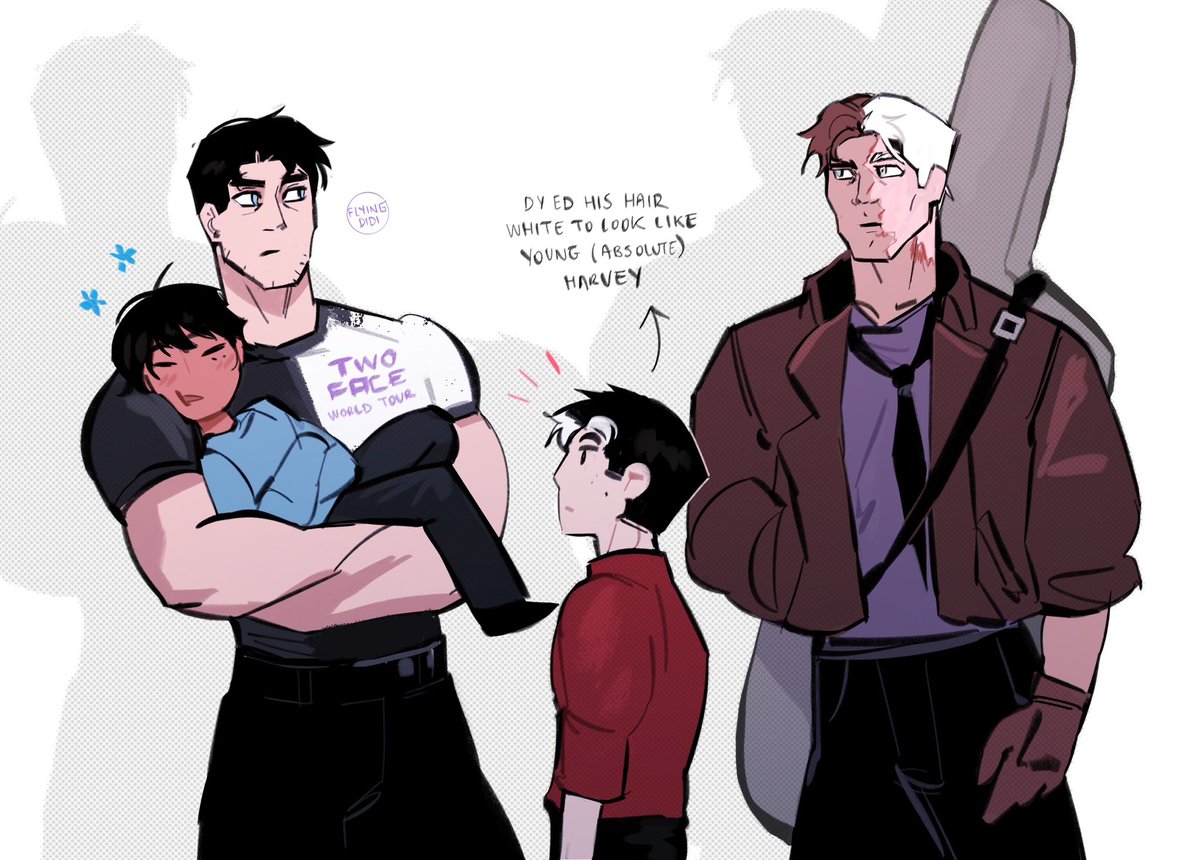 FlyingDidii's tweet image. Band au doodles  
Bruce and Harvey met after a long time, the t-shirt wasn’t planned.

#Twobats #JasonDent