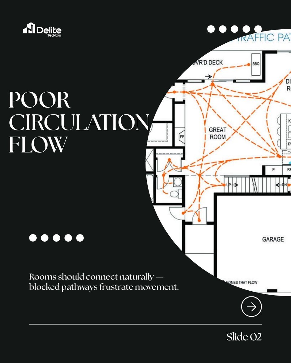 dteckton's tweet photo. Even a beautiful house can lose value if the layout is poorly designed.
Avoid these common layout mistakes to protect and increase your property’s worth.
Which of these mistakes have you seen in houses before? Comment below 👇
#DELITETECKTON #ArchitectureTips #SmartHomes https://t.co/t2ooVMwdMj
