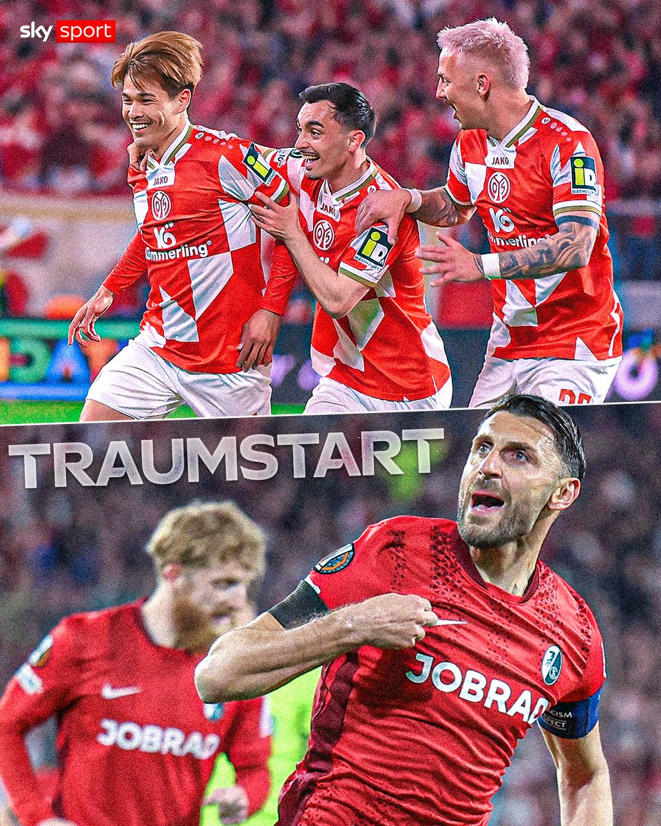 SkySportDE's tweet photo. Auf Kurs Halbfinale! 🤩 Sowohl Freiburg als auch Mainz führen früh mit 2:0. 💪 

➡️ Sano und Grifo bringen ihre Teams sehenswert in Führung. ⚽ 

#skysport #mainz #freiburg https://t.co/1Hk6NG0Ol8