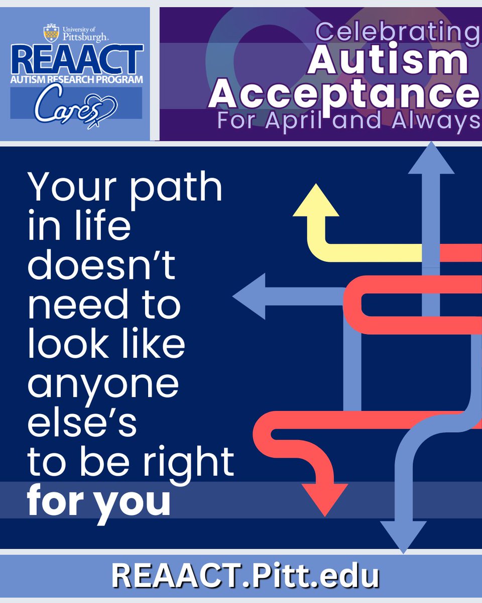 PittREAACT's tweet photo. A reminder from Pitt REAACT: Your path in life doesn't need to look like anyone else's to be right for you!

Celebrating Autism Acceptance for April and always! 💙⭐

#AutismAcceptanceMonth https://t.co/3BBIs9iXUC