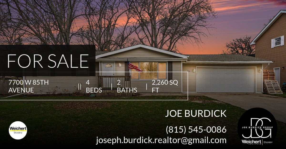 JoeBurdick's tweet photo. 📍 For Sale 📍 Take a look at this fantastic new property that just hit the market located at 7700 W 85th Avenue in Crown Point. Reach out here or at (815) 545-0086 for more information https://t.co/4KMMTfsctb https://t.co/iPaL8UPvhk