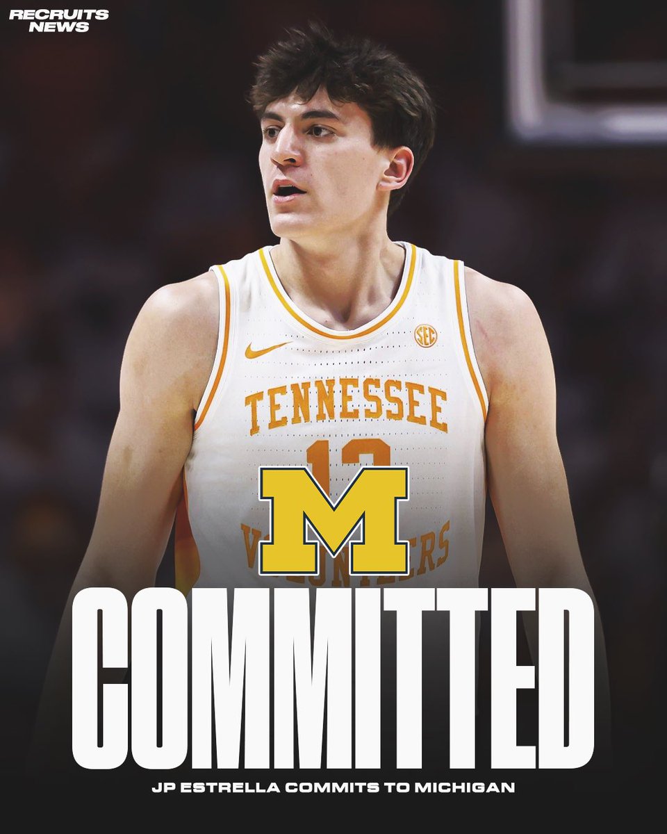 CBKReport's tweet photo. BREAKING: 6-11 Tennessee transfer JP Estrella has committed to Michigan, per @PeteThamel. 

Estrella averaged 10.0 PPG and 5.4 RPG in just 18.3 MPG for the Vols. 

Dusty May gets another big. https://t.co/efvOkKB3jl