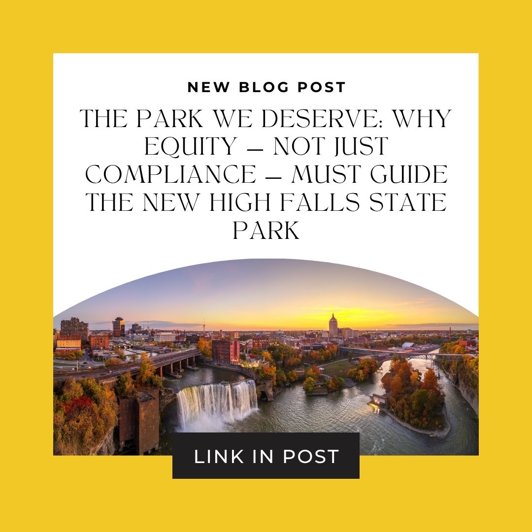 CDRNYS's tweet image. High Falls State Park must be built on equity, not just ADA compliance. Disabled Rochesterians deserve a park designed with us, not around us.

Read the full blog
🔗cdrnys.org/blog/advocacy/…

#EquityNotCompliance #DisabilityRights #AccessibilityMatters