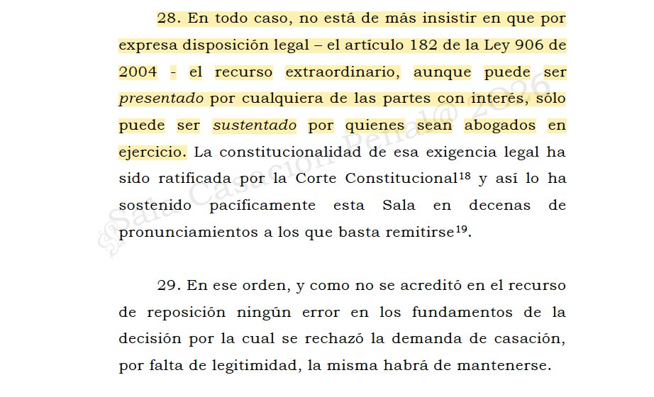 El recurso extraordinario de casación, aunque puede ser interpuesto por cualquier de las partes con interés, sólo puede ser sustentado por quienes sean abogados en ejercicio. drive.google.com/file/d/1LSychx…