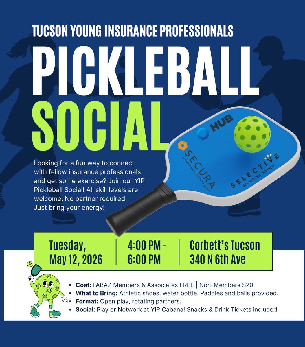 iiabaz's tweet photo. 🏓 Ready to serve up some fun?

The Tucson Young Insurance Professionals are bringing the energy on May 12, 2026 at Corbett's Tucson—and you’re invited.

🔥 FREE for IIABAZ members &amp; associates
💲 Non-members: $20

Click here to register: https://t.co/tVcXo8cz6U
#iiabaz https://t.co/5FPFl1HAih