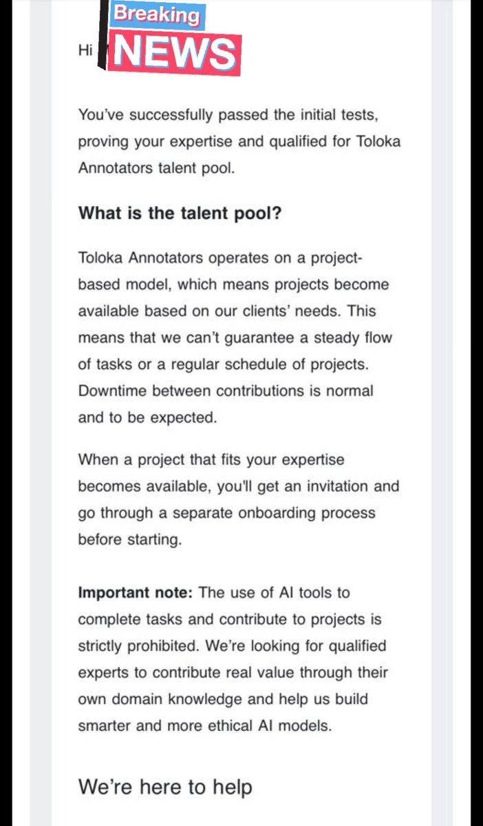 OlatunjiAyokan2's tweet image. 🚨 Toloka Update 👀💻

If you’ve passed the initial tests on Toloka…

👉 You’ve been added to the talent pool

💡 What this means:
• You’re qualified
• You’ll receive invites when projects are available
• Tasks are not always constant

⚠️ Important:
You must complete tasks