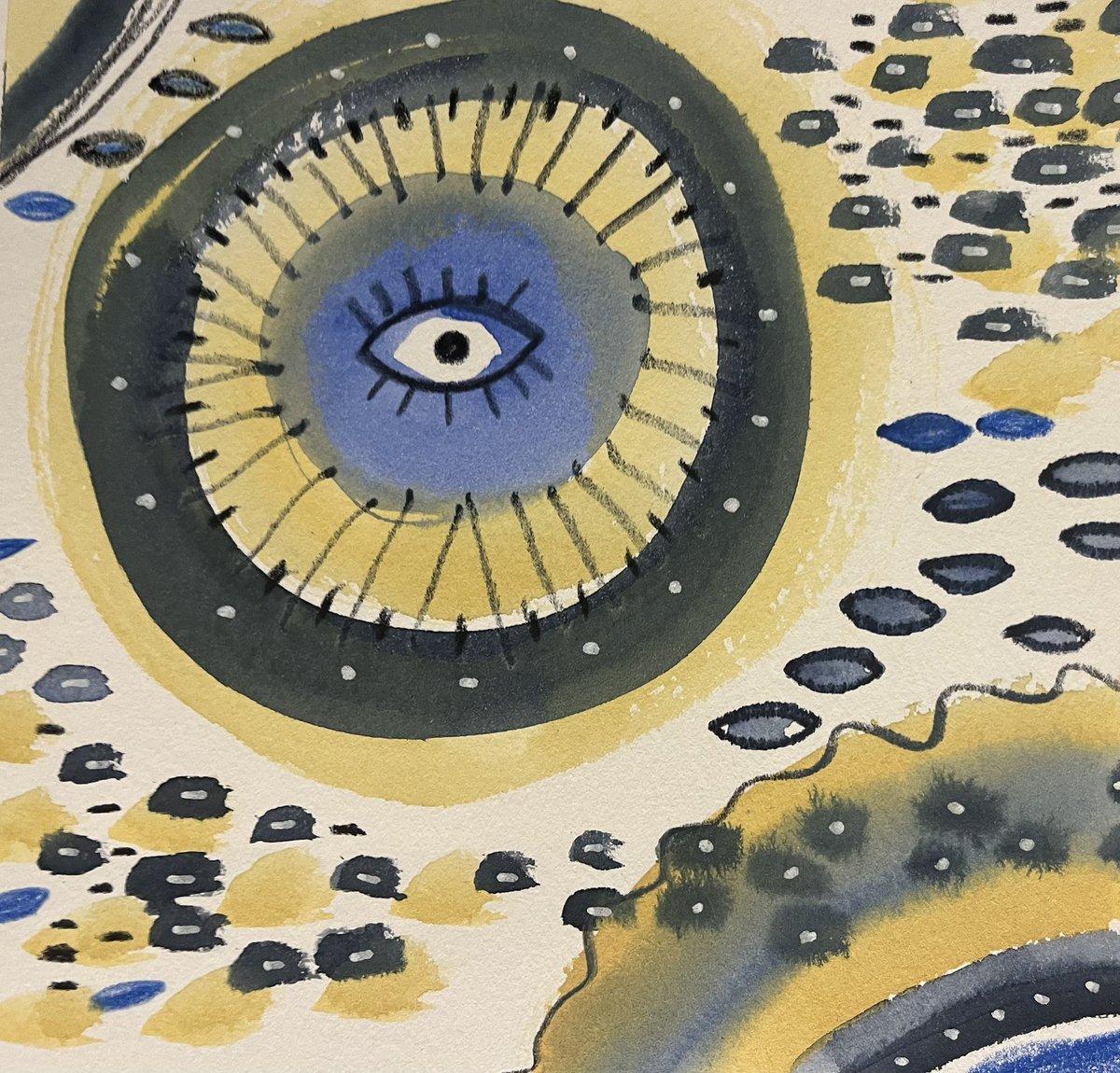 blueflutterby's tweet photo. Eyes during psychosis appear a lot in my drawings during this time, I have the feeling that eyes are watching me and the pupil represents the soul! Wasn’t going to make this into an eye picture it just seemed to evolve. Trying new colour palettes too! #wayercolour #mentalhealth https://t.co/vLDgkawnr3