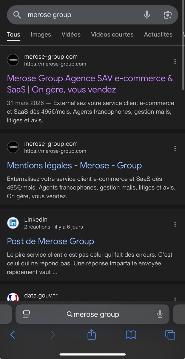 MeroseGroup's tweet photo. C’est cool de voir son site en première ligne 😁 https://t.co/KxkZ3Dsjtf
