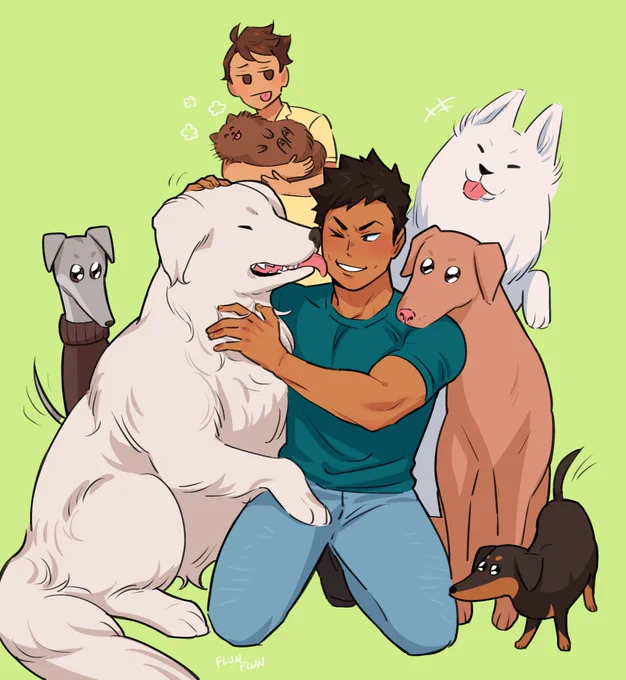 redraw of some older iwaois with dogs #iwaoi #岩及 #iwaizumi #oikawa #ハイキュー