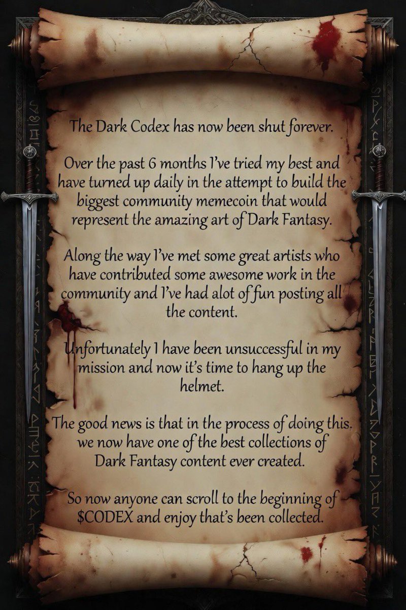DarkCodex222's tweet photo. Goodbye Frens. 

🌹 

#DarkFantasy #Nostalgia $CODEX
#DarkCodexRealm https://t.co/Bv0mOVxkzK