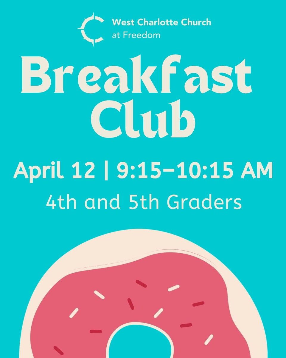 WestCLTchurch's tweet image. What’s happening at our church?  
Coming up: 

• Community Groups 
• Breakfast Club (4th–5th): 9:15-10:15 on April 12
• Student Ministries: April 12 
• Men’s Ministry: April 13  

DM us with any questions or to get connected. 

#ChurchLife #CharlotteChurch #GetConnected
