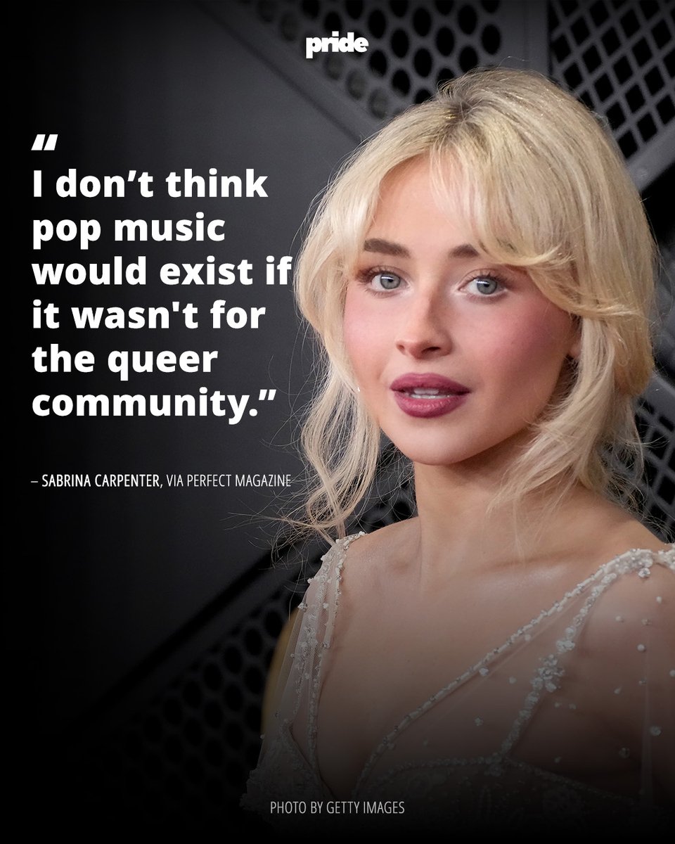 Pride's tweet image. Pop music without the #queer community?
#SabrinaCarpenter says it wouldn’t exist ✨⁠ #lgbtq