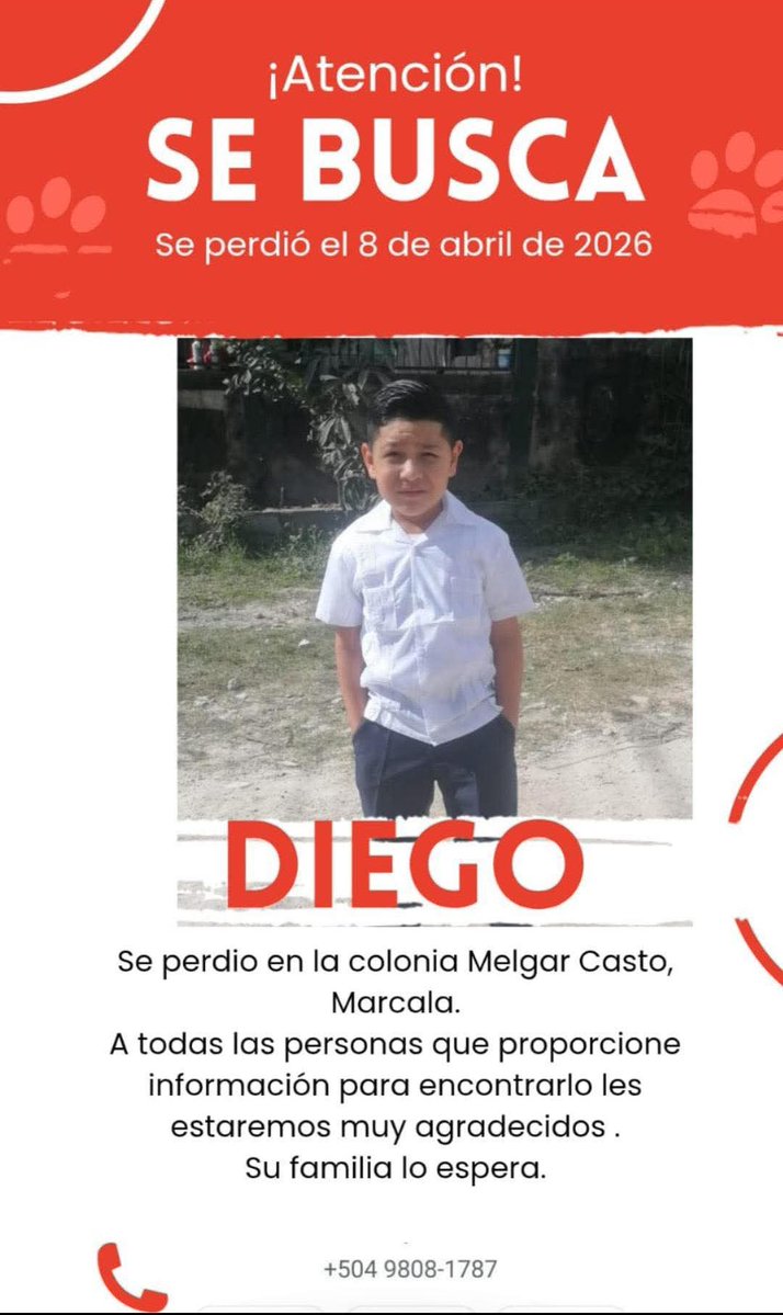 #NOTICIAS #CHTV 

🚨Atención 

👉Buscan a menor desaparecido en Marcala, La Paz

Un menor identificado como Diego fue reportado como desaparecido el pasado 8 de abril de 2026 en la colonia Melgar Castro, en el municipio de Marcala. De acuerdo con la información difundida por sus