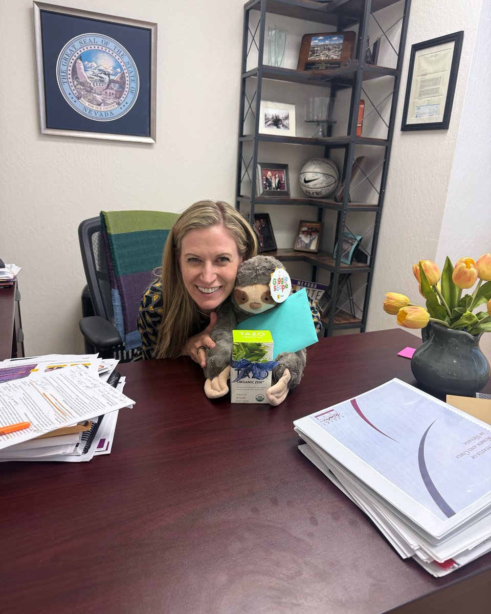 GuinnCenter's tweet photo. After an incredibly successful Gallagher Dialogues, we're excited for our wonderful Executive Director to slow down and celebrate her birthday. We've gifted her a little sloth as a reminder to give as much care to herself as she does to our Guinn Center team. Happy Birthday Jill! https://t.co/hhuF7aA0Rl