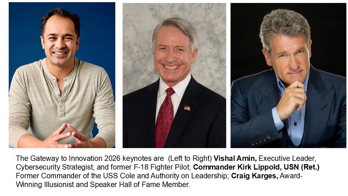 Three powerful perspectives. One stage. Gateway to Innovation.

• Vishal Amin — Cybersecurity &amp; trust 
• Commander Kirk Lippold — Leadership and accountability under pressure
• Craig Karges — Challenging perception and unlocking possibility

g2iconference.com