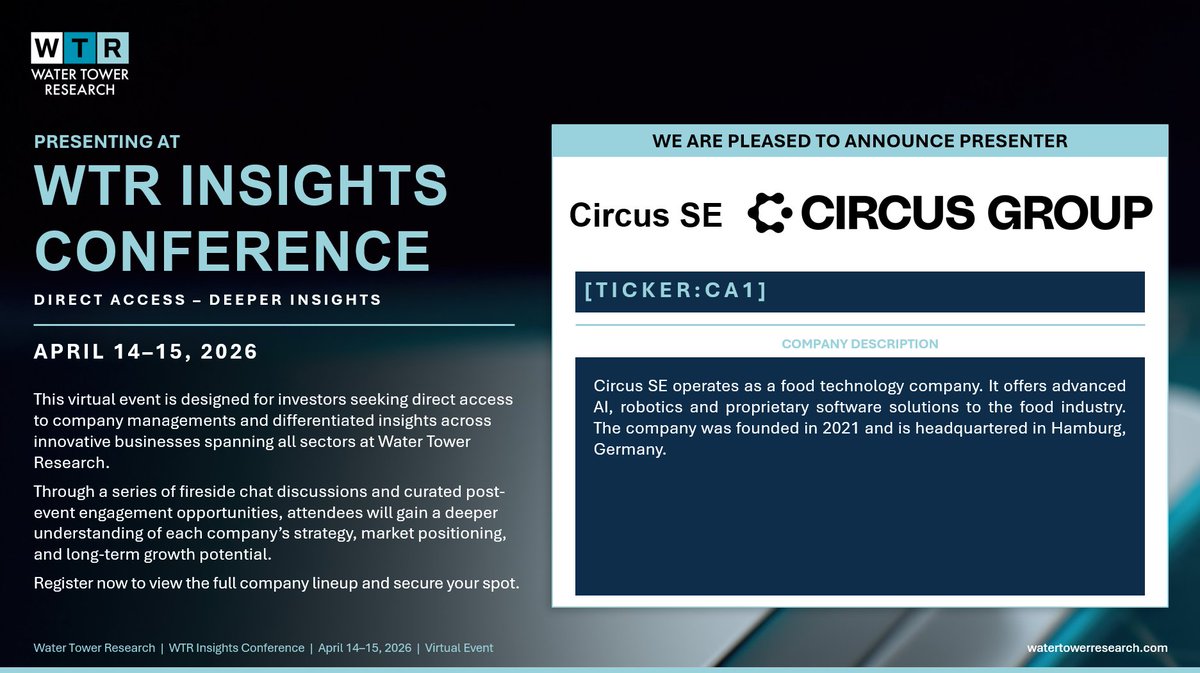 WTR_Research's tweet photo. We are pleased to announce Circus Group will be presenting at The WTR Insights Conference Wednesday, April 15th at 1:10pm ET.

Register below!

https://t.co/BTp8IzaBuQ

#CA1 #WTIC #Investor #Conference #SmallCap #Stocks #Investing #Virtual #CorporateAccess @CircusGroupSE https://t.co/kM9tWpjVyp