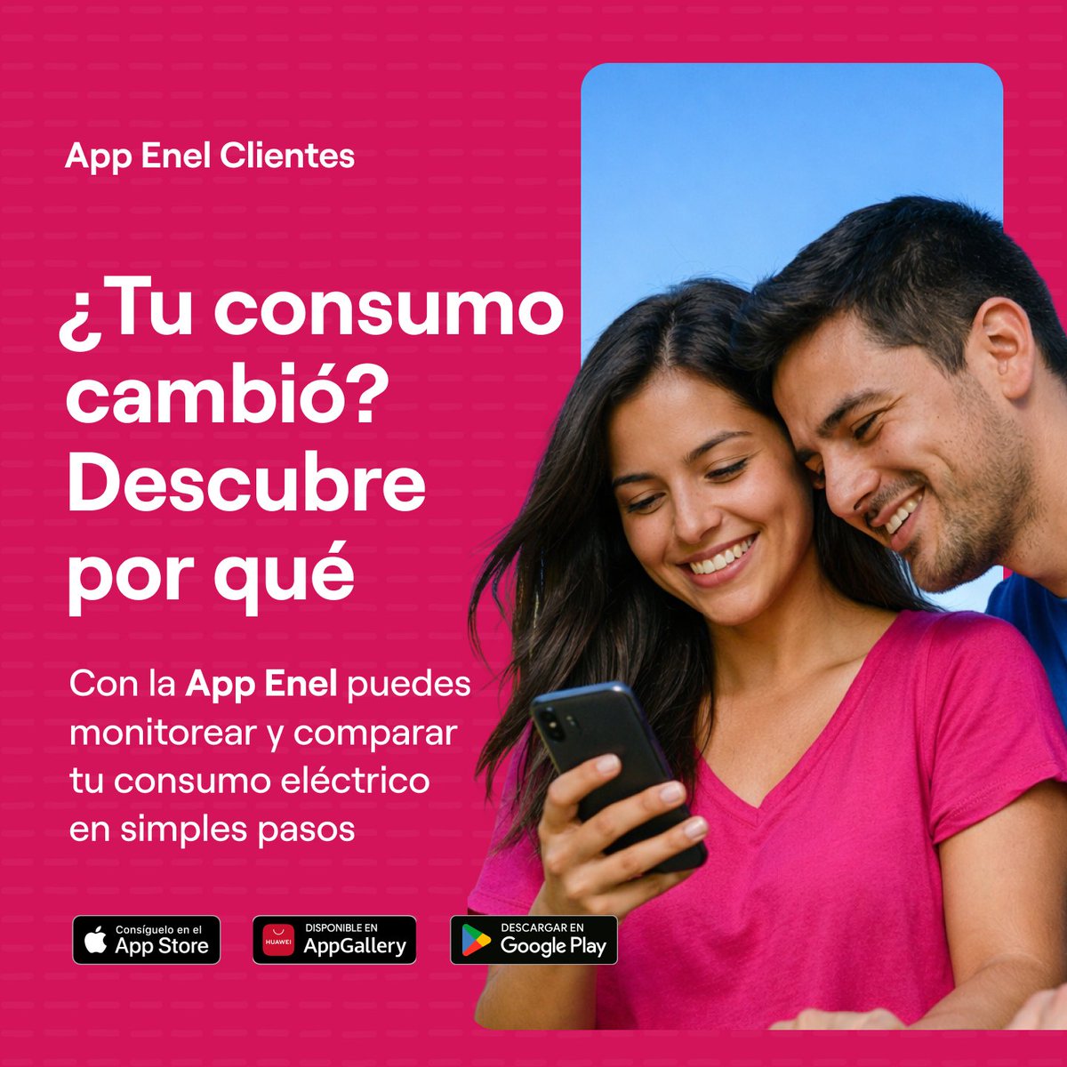 Enel_Informa_CL's tweet photo. Monitorea y compara tu consumo eléctrico en simples pasos ⚡
Revisa tu consumo por hora, día o mes, con historial de hasta 36 meses.
Descarga la App 👉 https://t.co/FoCHtiHMpr
#AppEnelClientes #EnelDistribución https://t.co/iWNkWtnrtT