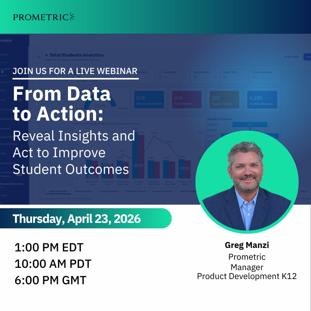PrometricK12's tweet photo. You are waiting too long on data. EdInsights® live demo: spot issues &amp; act faster 🚀 RSVP now: https://t.co/nngy4JttC5 https://t.co/aqPkJRX74O
