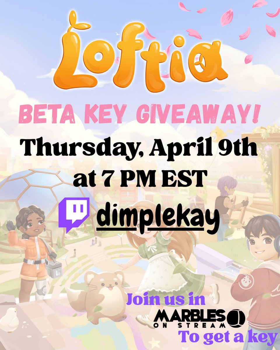 dimple__kay's tweet photo. ✨ LOFTIA BETA KEY GIVEAWAY ✨

We’re going live TONIGHT on Twitch (@dimplekay) 🎮💜

Join us for Marbles on Stream where one lucky winner will roll their way to a Loftia Beta key 🗝️🌿

It’s all happening LIVE — so don’t miss your chance!

#Loftia #LoftiaBetaGiveaway https://t.co/zunuxBuBGJ