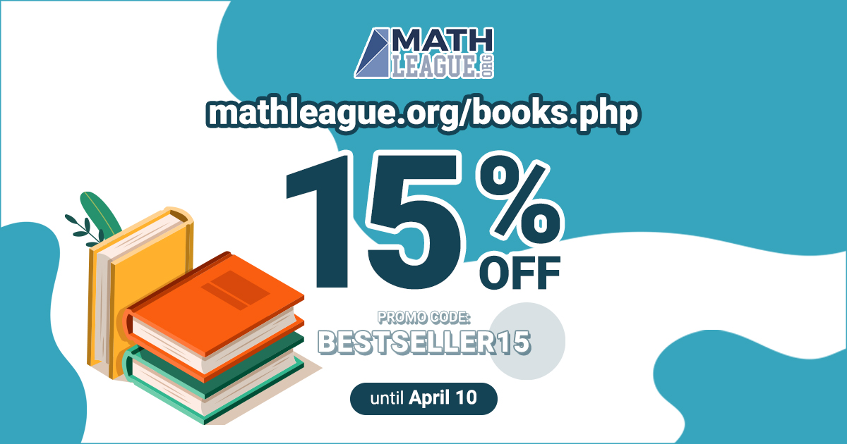mathleague's tweet photo. Until April 10, get 15% off all books at https://t.co/GVUCTrk2yg using promo code BESTSELLER15 at checkout.

#mathleague #mathbook #mathcontest #mathematics #promocode https://t.co/I2aptGZA4Z