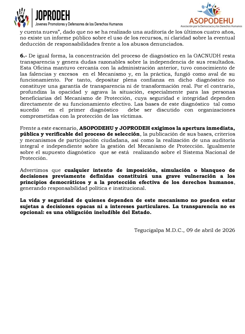 #NOTICIAS #CHTV 

👉Opacidad en concurso de dirección del Mecanismo de Protección en la SEDH genera críticas de organizaciones

Las organizaciones Asociación por la Democracia y los Derechos Humanos y Jóvenes Promotores y Defensores de los Derechos Humanos denunciaron falta de