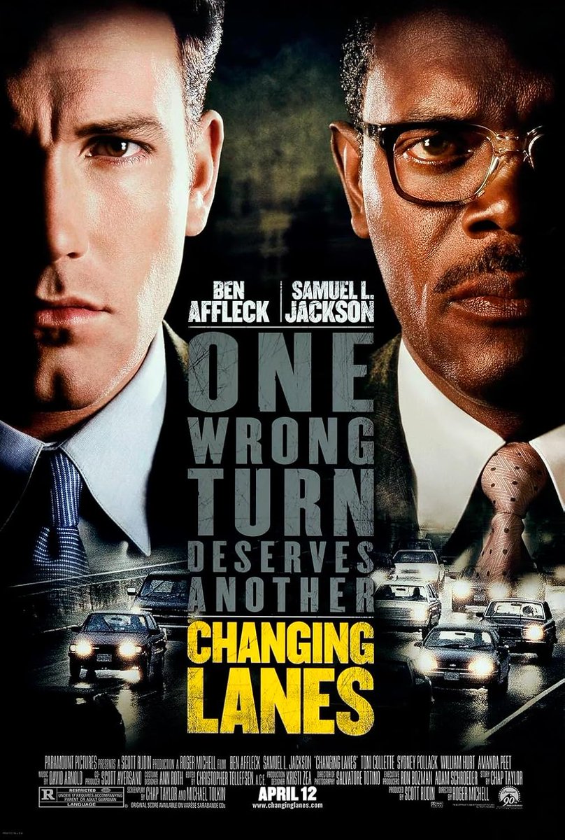 TallyMichelle4's tweet photo. #NowWatching #FilmX 

#ChangingLanes (2002)

A young lawyer and a businessman share a small automobile accident, and their mutual road rage escalates into a feud.
#BenAffleck #SamuelLJackson https://t.co/HIErFPG5lL