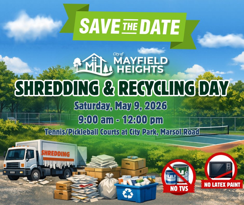 Save the date, May 9, 2026, for the first of two annual Shredding &amp; Recycling Days! Details coming soon!