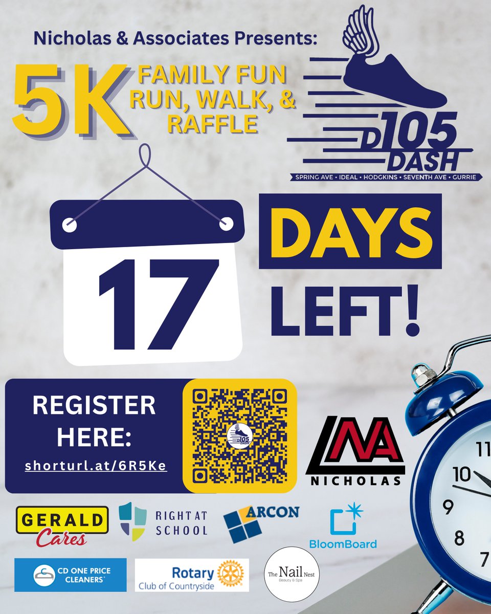 dist105's tweet photo. The countdown is on! 17 more days until the D105 Foundation Dash at Countryside Park! 
Adults: $25
Youth: $10
Families of 3 or more: $50
Register here: https://t.co/MI8p8YuoI3 https://t.co/evmQhjx0cB